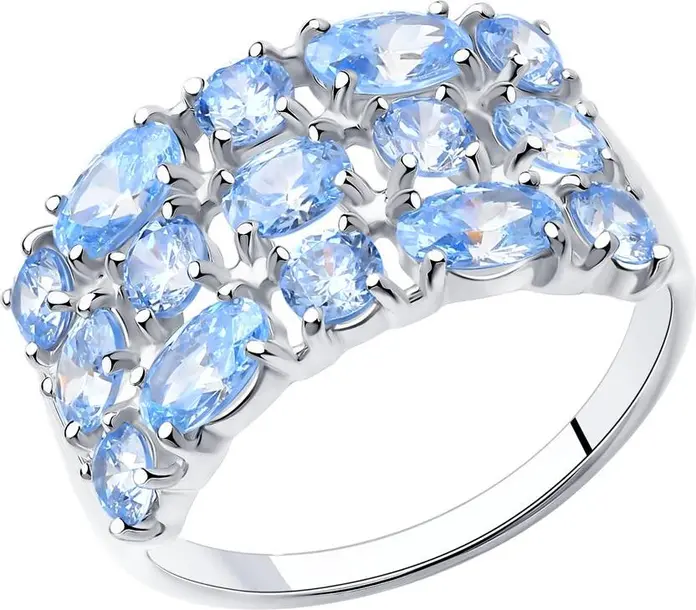 Bijuterie SOKOLOV 94-110-00665-2 pentru femei, Argint Sterling 925, placare Rodiu, Cubic Zirconia Albastru Oval, 18x10x2 mm, 3g, Dimensiune Inel 20