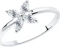 SOKOLOV 94012778 Women's Jewelry, 925 Sterling Silver Rhodium Plated, 4 Colorless Marquise-cut Cubic Zirconia Stones, Flower Design, 7x7x2 mm, 1.13g, Ring Size 18.5