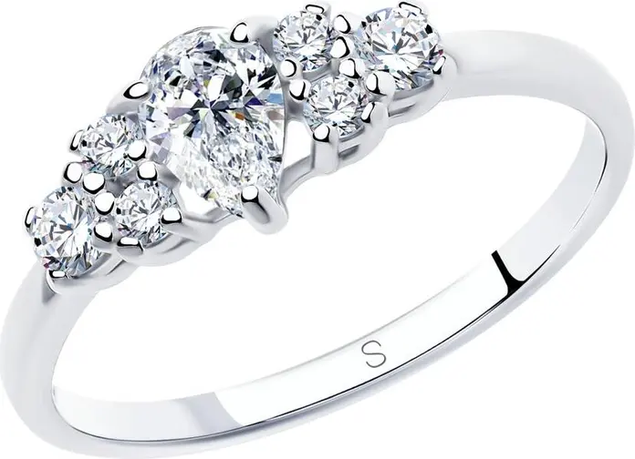 Inel SOKOLOV 94011290 pentru femei, Argint 925, cu pietre Cubic Zirconia formă pear și rotundă, 6x12 mm, Mărime 17.5, Stil Clasic, Bijuterie de zi cu zi