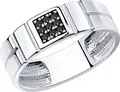 Inel cu sigiliu pentru bărbați Diamant 94-110-01182-1, Argint 925 placat cu rodiu, 9 pietre Cubic Zirconia negre rotunde, Lățime 7mm, Mărime 21.5, 4.42g