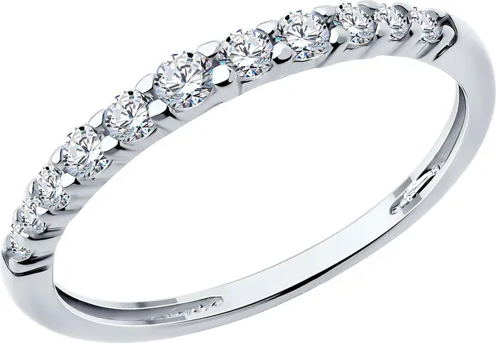 Diamant 94-110-01847-1 Women's Dorozhka Ring, Size 18.5, 925 Sterling Silver Rhodium Plated, 4 Round Colorless Cubic Zirconia 1.5mm, 0.114 ct Total Weight