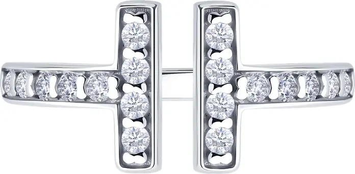 Diamant 94-110-02261-1 Women's Open Ring, Size 18, 925 Sterling Silver Rhodium Plated, 18 Round Colorless Cubic Zirconia 0.513 ct, Parallel Bar Design, 2mm Width