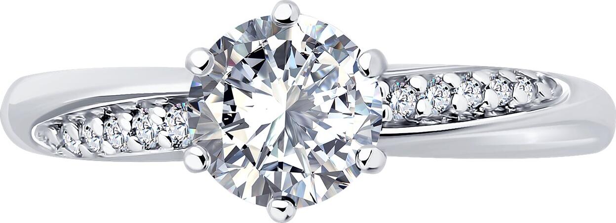Кольцо Diamant для женщин 94-110-02134-1, размер кольца 17.5, серебро 925 пробы с родиевым покрытием, круглый фианит 6 мм и 12 боковых камней