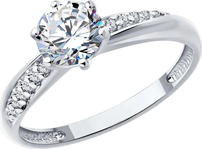 Inel Diamant pentru femei 94-110-02134-1, Mărime 18, Argint Sterling 925 placat cu Rodiu, Zirconiu Cubic Incolor rotund 6mm și 12 pietre laterale