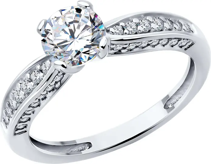 Inel Logodna Diamant 94-110-02639-1 pentru femei, Mărime 18, Argint 925 Rodinat, Cubic Zirconia Incolor Rotund, 0.306 ct, 43 Pietre, Stil Clasic de zi cu zi