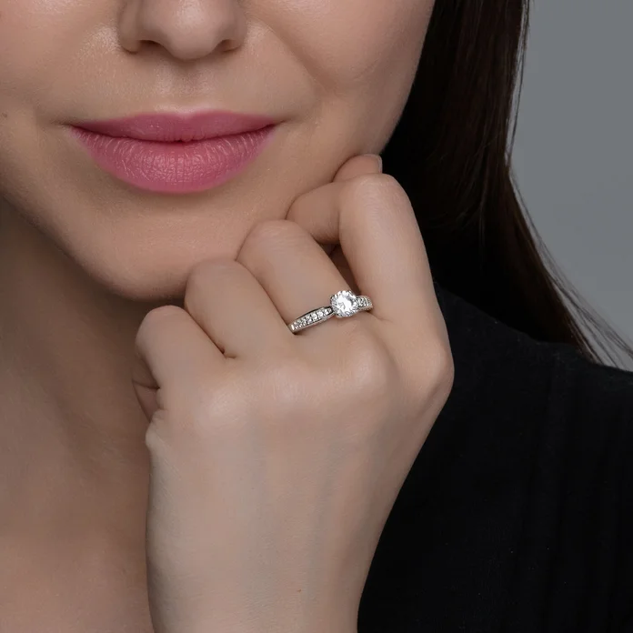 Inel Logodna Diamant 94-110-02639-1 pentru femei, Mărime 18, Argint 925 Rodinat, Cubic Zirconia Incolor Rotund, 0.306 ct, 43 Pietre, Stil Clasic de zi cu zi