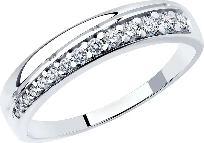 Кольцо SOKOLOV 94012611 женское, размер 18.5, серебро 925 пробы с родиевым покрытием, фианиты круглые бесцветные 0.086 ct, классический стиль на каждый день