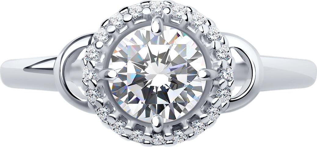 SOKOLOV 94012742 Women's Jewelry, 925 Sterling Silver Rhodium-plated, Colorless Cubic Zirconia 0.17 ct, 20 Round Stones 1mm, 13x9x4mm, 1.82g, 2mm Band Width Ring Size: 17