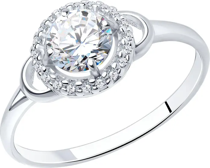 SOKOLOV 94012742 Women's Jewelry, 925 Sterling Silver Rhodium-plated, Colorless Cubic Zirconia 0.17 ct, 20 Round Stones 1mm, 13x9x4mm, 1.82g, 2mm Band Width Ring Size: 17.5