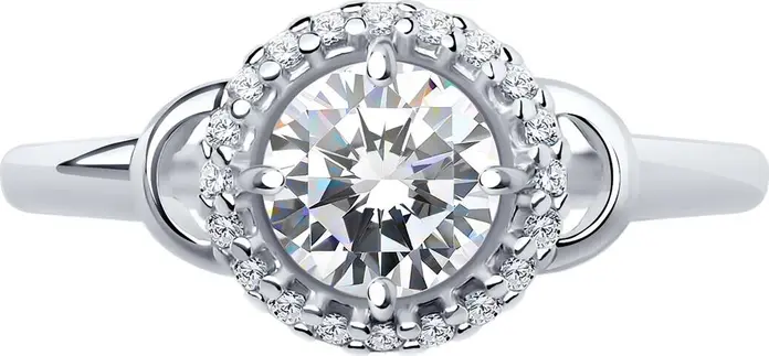 SOKOLOV 94012742 Women's Jewelry, 925 Sterling Silver Rhodium-plated, Colorless Cubic Zirconia 0.17 ct, 20 Round Stones 1mm, 13x9x4mm, 1.82g, 2mm Band Width Ring Size: 18