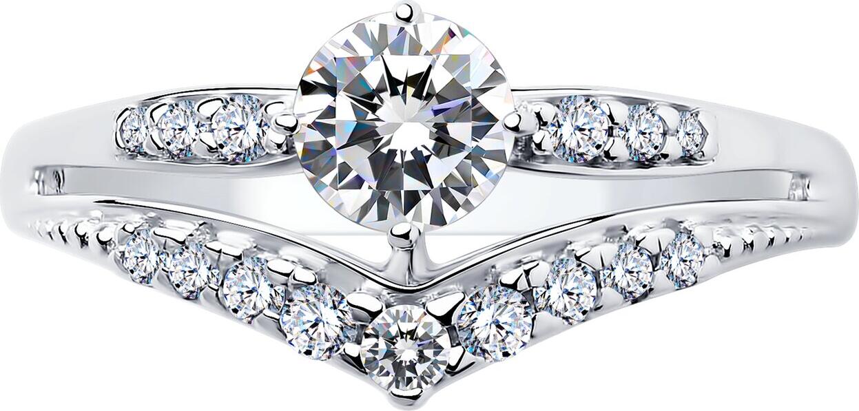 SOKOLOV 94012243 Women's Ring, 925 Sterling Silver Rhodium Plated, 6 Round Colorless Cubic Zirconia (Fianit) 1.25 mm, 0.099 ct, 1 mm Band Width Ring Size: 17