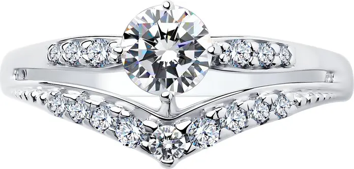 SOKOLOV 94012243 Women's Ring, 925 Sterling Silver Rhodium Plated, 6 Round Colorless Cubic Zirconia (Fianit) 1.25 mm, 0.099 ct, 1 mm Band Width Ring Size: 17.5