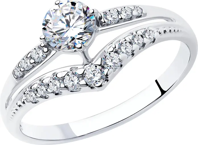 Inel SOKOLOV 94012243 pentru femei, Argint 925 Sterling placat cu Rodiu, 6 pietre rotunde de zirconiu cubic (fianit) incolore 1.25 mm, 0.099 ct, lățime bandă 1 mm Ring Size: 19