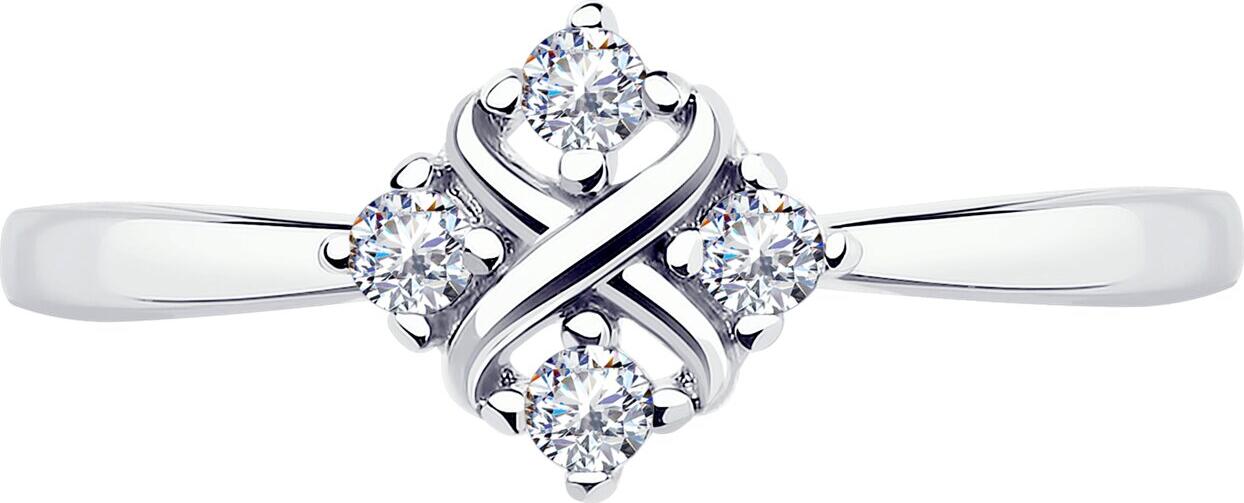 SOKOLOV 94013504 Women's Ring, Size 18, 925 Sterling Silver with Rhodium Plating, Round Colorless Cubic Zirconia Stones, 0.262 Carats, 2mm Width