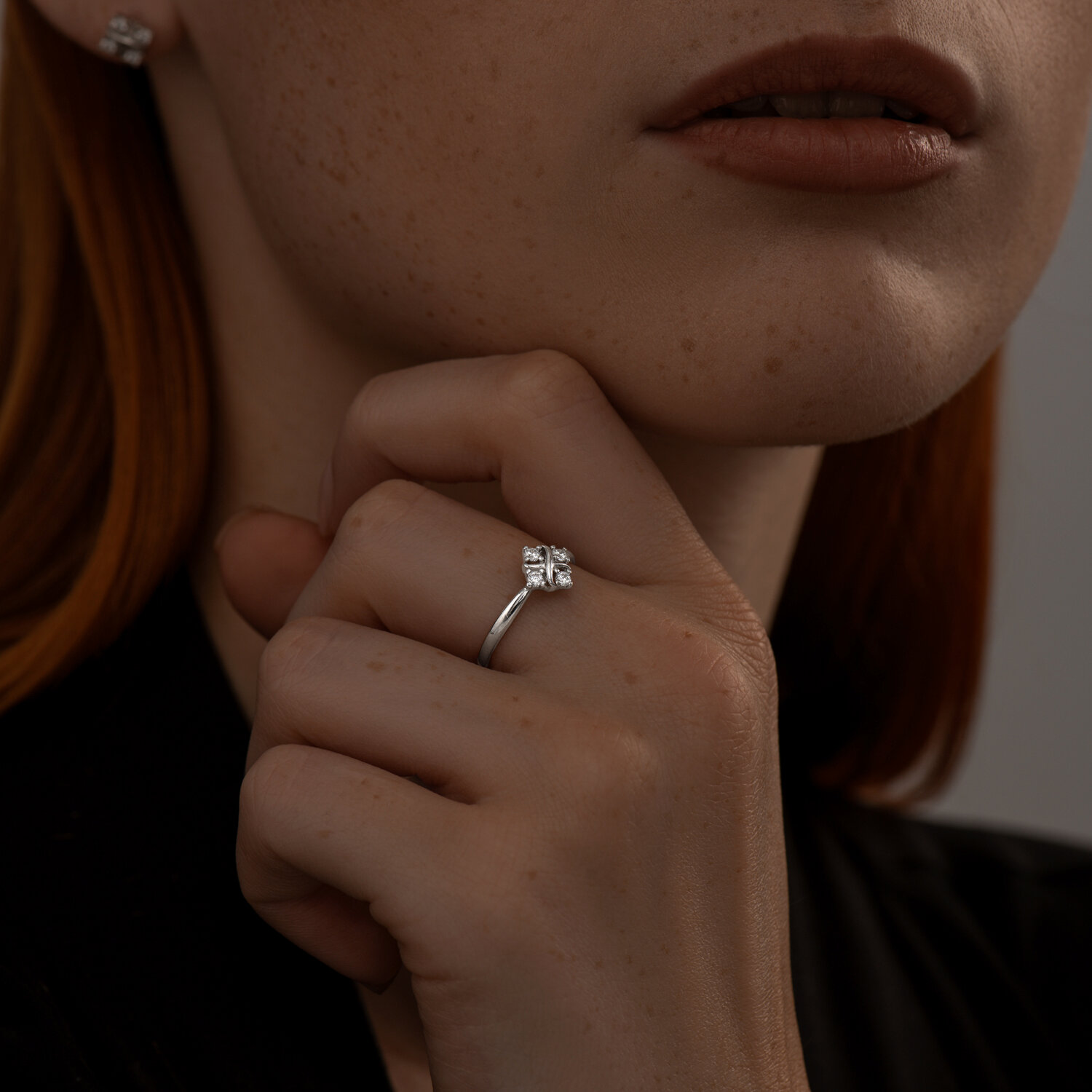 SOKOLOV 94013504 Women's Ring, Size 18.5, 925 Sterling Silver with Rhodium Plating, Round Colorless Cubic Zirconia Stones, 0.262 Carats, 2mm Width