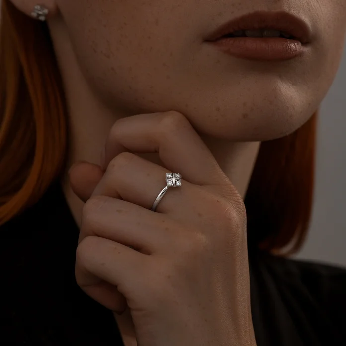 SOKOLOV 94013504 Women's Ring, Size 18.5, 925 Sterling Silver with Rhodium Plating, Round Colorless Cubic Zirconia Stones, 0.262 Carats, 2mm Width
