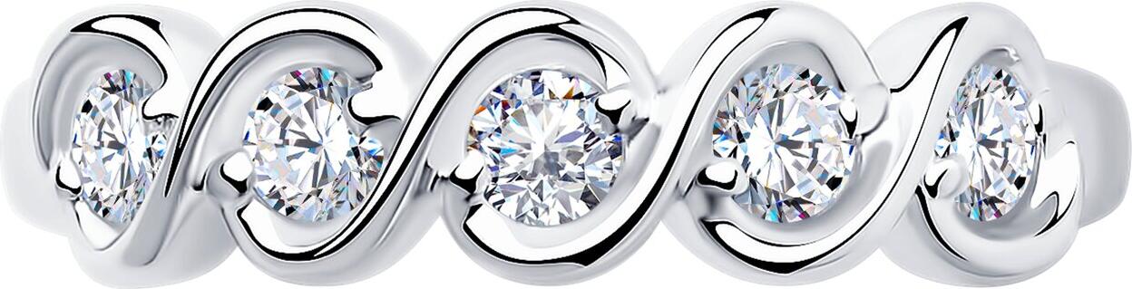 SOKOLOV 94013531 Women's Ring, Size 17, 925 Sterling Silver, Rhodium Plated, Round Colorless Cubic Zirconia, 5 Stones, 0.612 ct, 2.02g