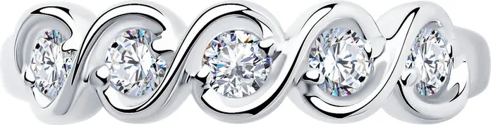 SOKOLOV 94013531 Women's Ring, Size 18.5, 925 Sterling Silver, Rhodium Plated, Round Colorless Cubic Zirconia, 5 Stones, 0.612 ct, 2.02g