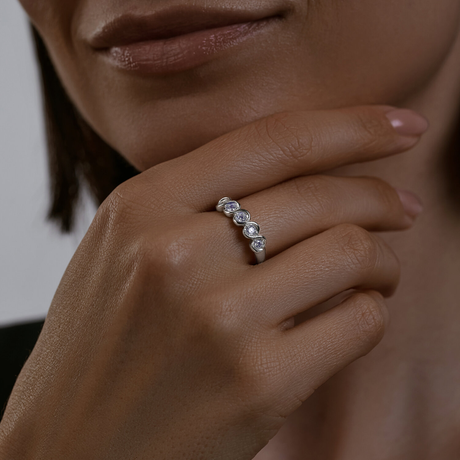 SOKOLOV 94013531 Women's Ring, Size 18.5, 925 Sterling Silver, Rhodium Plated, Round Colorless Cubic Zirconia, 5 Stones, 0.612 ct, 2.02g