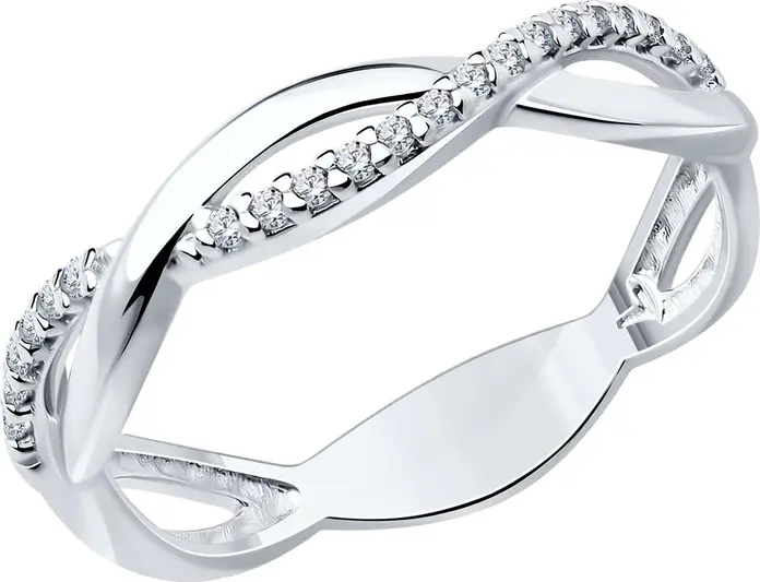 Inel SOKOLOV 94013713 SKLV pentru femei, Argint 925 placat cu rodiu, Cubic Zirconia incolore rotunde, 0.179 ct, Lățime 4mm, Lățime bandă 2mm, Mărime 18