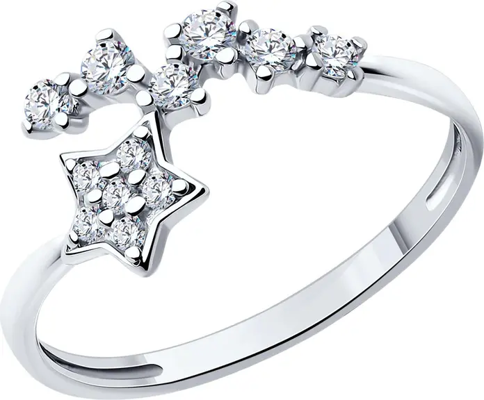 SOKOLOV 94013835 SKLV Women's Ring, Size 16.5, 925 Rhodium-Plated Silver with 6 Round Colorless Cubic Zirconia Stones 0.099 ct, 1.25 mm, 9x2 mm, 1.28 g