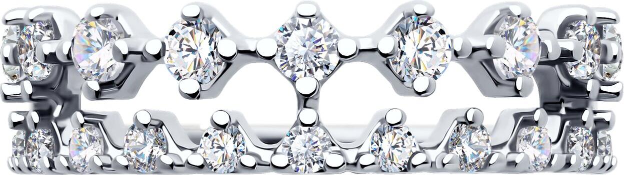 Inel SOKOLOV 94014065 Colecția RUSSE pentru femei, mărime 15.5, Argint 925 placat cu rodiu, cu Zirconiu rotund incolore, 13 pietre, 0.371 ct, lățime 2 mm