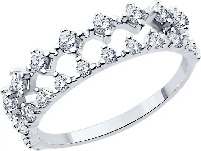 Inel SOKOLOV 94014065 Colecția RUSSE pentru femei, Mărime 18, Argint 925 placat cu rodiu, cu Zirconiu rotund incolore, 13 pietre, 0.371 ct, lățime 2 mm