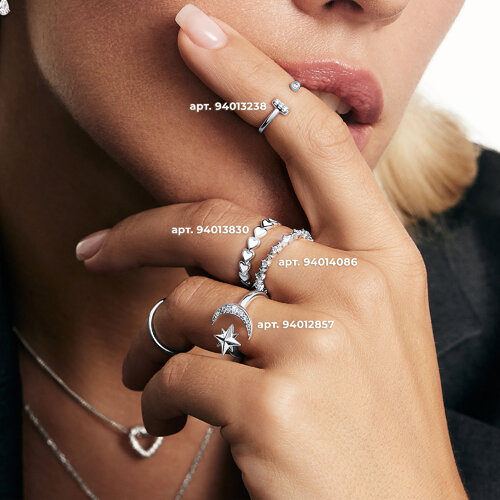 SOKOLOV 94014086 Women's Ring, Size 17, 925 Sterling Silver Rhodium-plated with Round Colorless Cubic Zirconia Stones, SKLV Collection, Total Weight 0.917 ct
