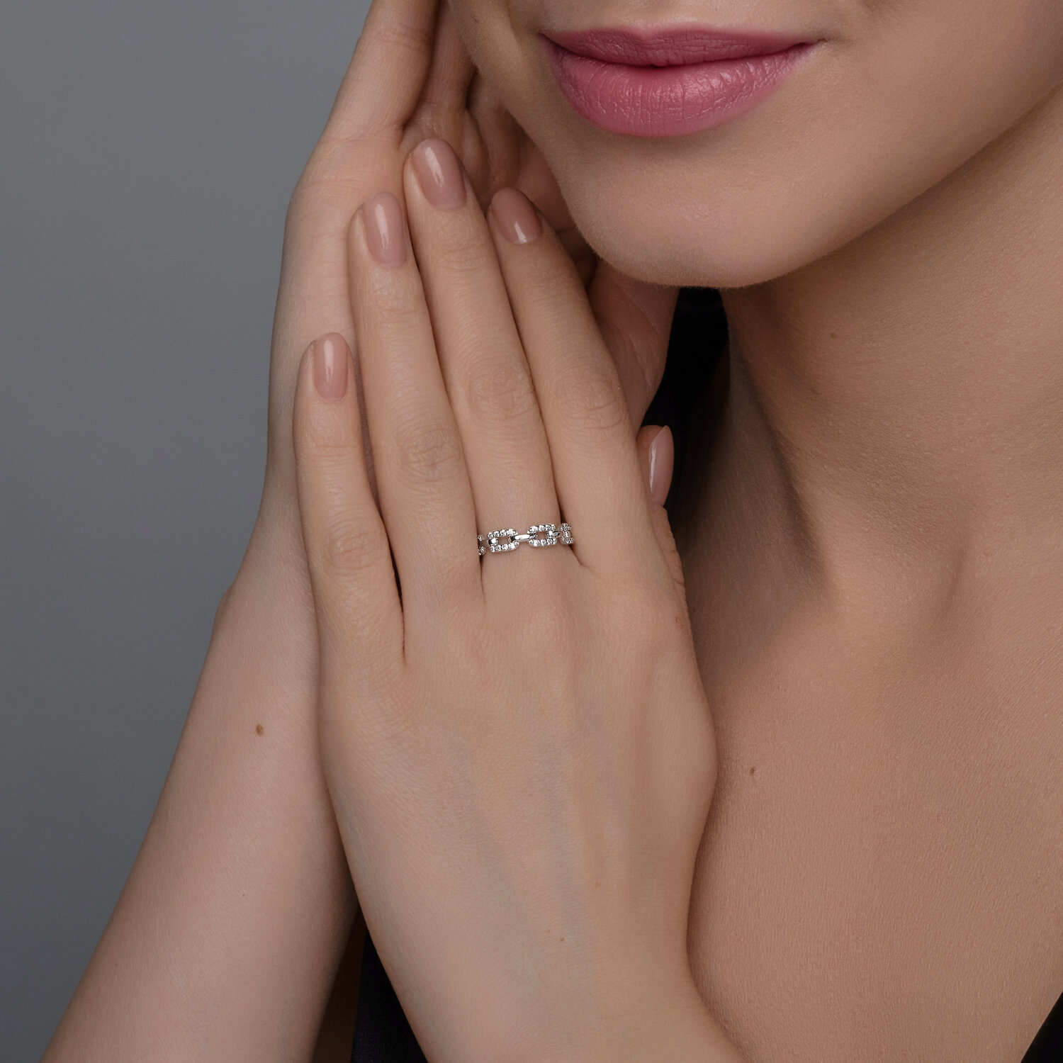 SOKOLOV Women's 925 Rhodium-Plated Sterling Silver Ring with 48 Round Colorless Cubic Zirconia Stones, 2mm Width, Size 17, SKU 94014231