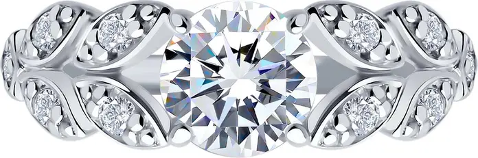 SOKOLOV 94014176 Women's Ring, Size 18.5, 925 Rhodium-Plated Sterling Silver with 8 Round Colorless Cubic Zirconia Stones 1.5mm, 2mm Width, 2.28g
