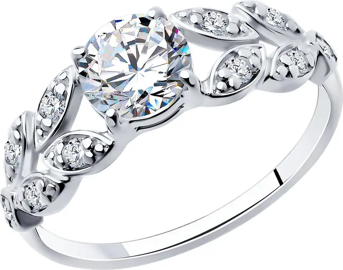 SOKOLOV 94014176 Women's Ring, Size 18.5, 925 Rhodium-Plated Sterling Silver with 8 Round Colorless Cubic Zirconia Stones 1.5mm, 2mm Width, 2.28g