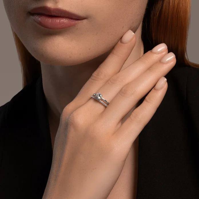 SOKOLOV Women's 925 Sterling Silver Ring with Round Colorless Cubic Zirconia, Rhodium Plated, 2mm Width, Size 16.5, Model 94014157