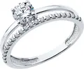 SOKOLOV Women's 925 Sterling Silver Ring with Round Colorless Cubic Zirconia, Rhodium Plated, 2mm Width, Size 17.5, Model 94014157