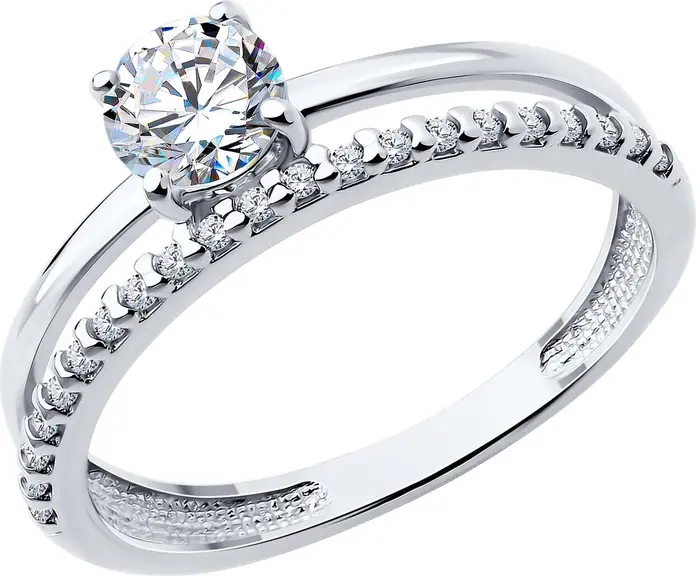 SOKOLOV Women's 925 Sterling Silver Ring with Round Colorless Cubic Zirconia, Rhodium Plated, 2mm Width, Size 18, Model 94014157