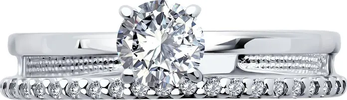 SOKOLOV Women's 925 Sterling Silver Ring with Round Colorless Cubic Zirconia, Rhodium Plated, 2mm Width, Size 18.5, Model 94014157