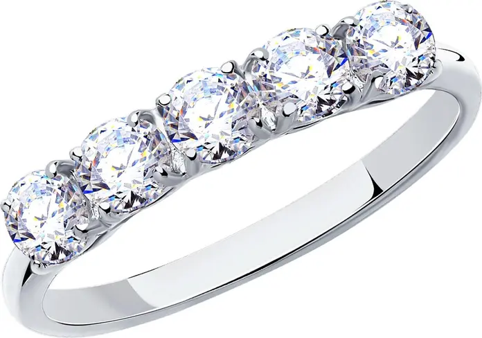 Кольцо Diamant 94-110-01641-1 женское, размер 16.5, серебро 925 пробы с родированием, 5 круглых бесцветных фианитов 3.5 мм, 1.59 г