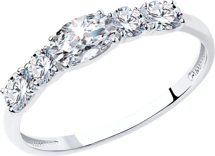 SOKOLOV 94011484 Women's Jewelry, Ring Size 17, 925 Rhodium-Plated Sterling Silver, Oval Colorless Cubic Zirconia, 2 Stones, 0.544 Carats, 4x3 mm, 1.38 g