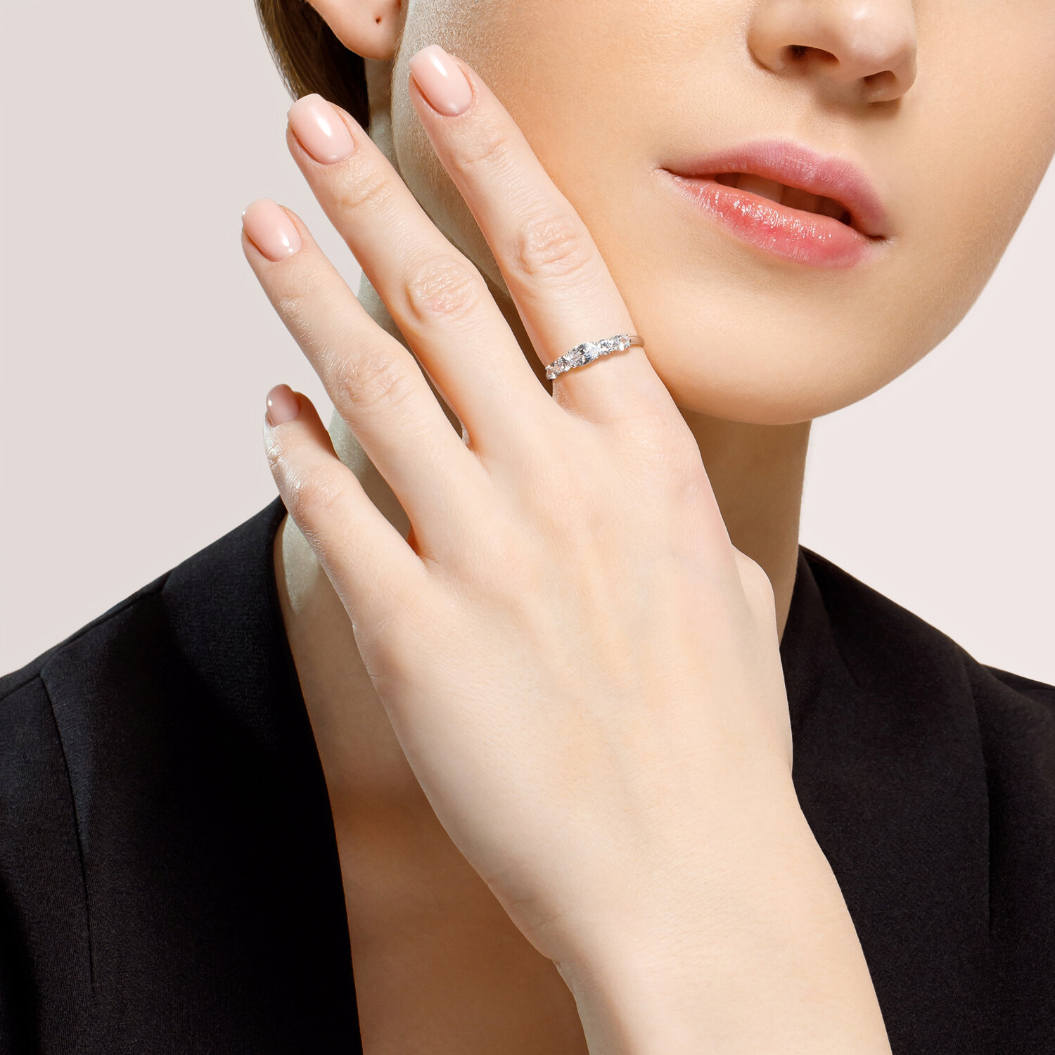 SOKOLOV 94011484 Women's Jewelry, Ring Size 18, 925 Rhodium-Plated Sterling Silver, Oval Colorless Cubic Zirconia, 2 Stones, 0.544 Carats, 4x3 mm, 1.38 g