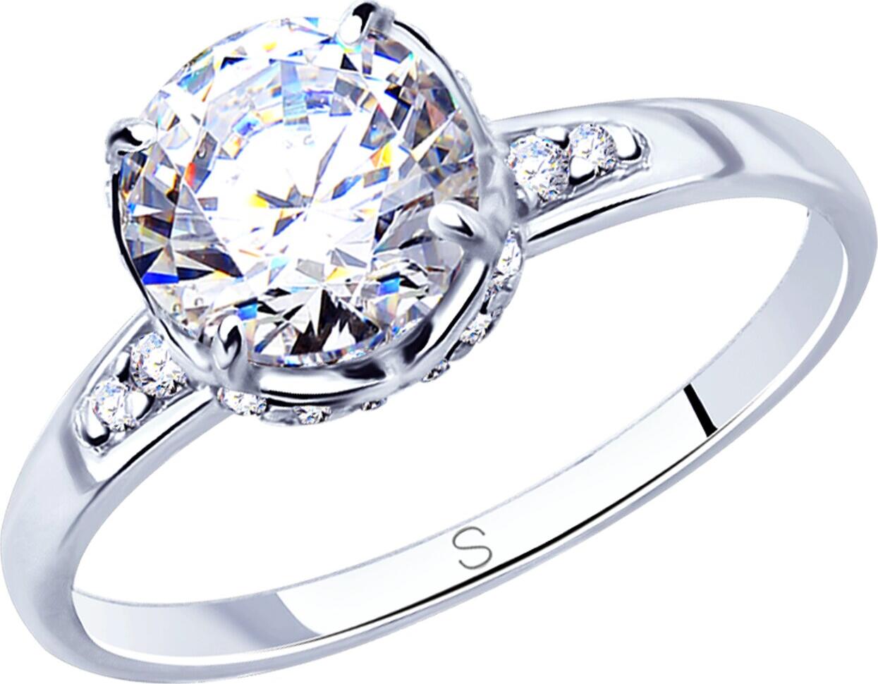 SOKOLOV 94012832 Women's Ring, Size 18.5, 925 Sterling Silver Rhodium Plated, Round Colorless Cubic Zirconia 0.221 ct, 26 Stones 1mm, 1.99g, 8x7x6 mm