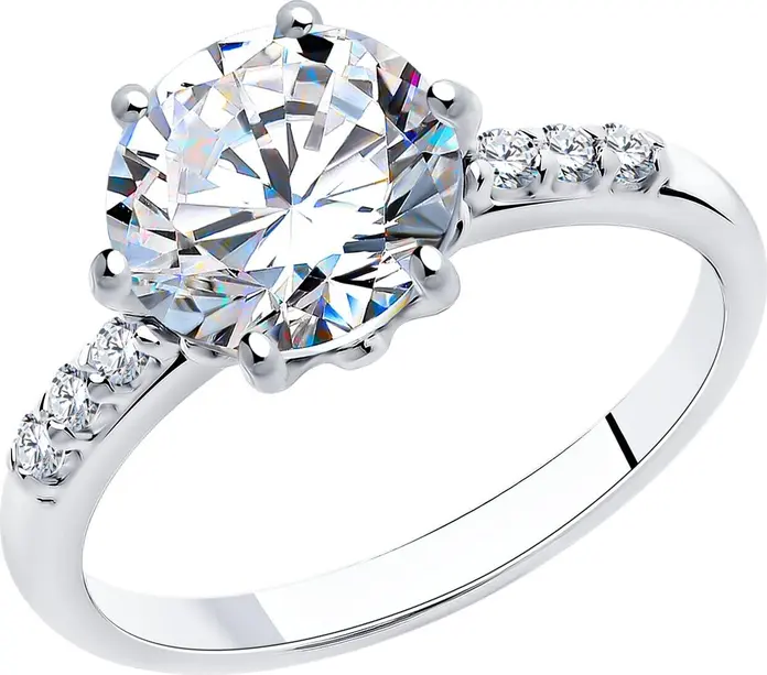 Inel SOKOLOV 94013547 pentru femei, Mărime 17.5, Argint 925 placat cu rodiu, Zirconiu cubic rotund incolore, 7 pietre, 0.171 ct, Lățime bandă 2 mm