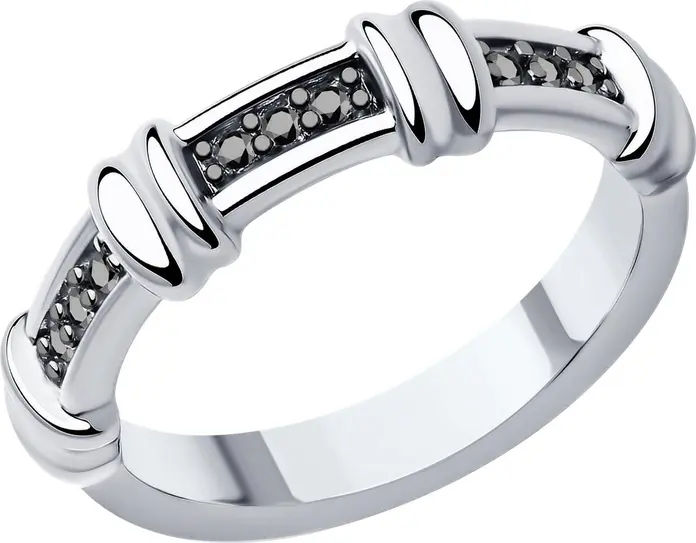 Diamant 94-110-01547-1 Women's Ring, SOKOLOV Collection, 925 Sterling Silver Rhodium-Plated, Round Black Cubic Zirconia (Fianit), 0.077 ct, Size 18.5