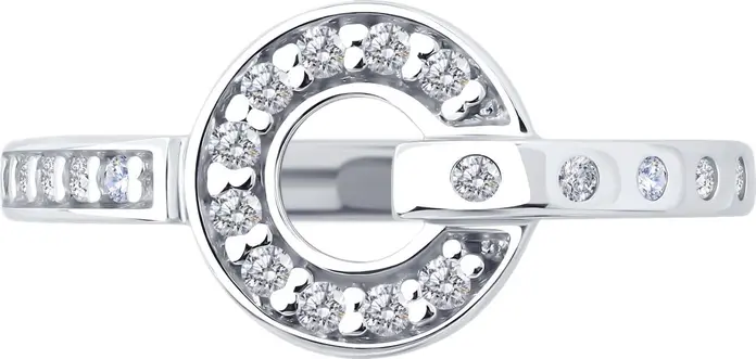 Inel Diamant 94-110-02241-1 pentru femei, mărime 17.5, Argint 925 placat cu rodiu, 20 zirconii cubice rotunde incolore 0.33 ct, lățime bandă 2 mm, greutate 2.43 g