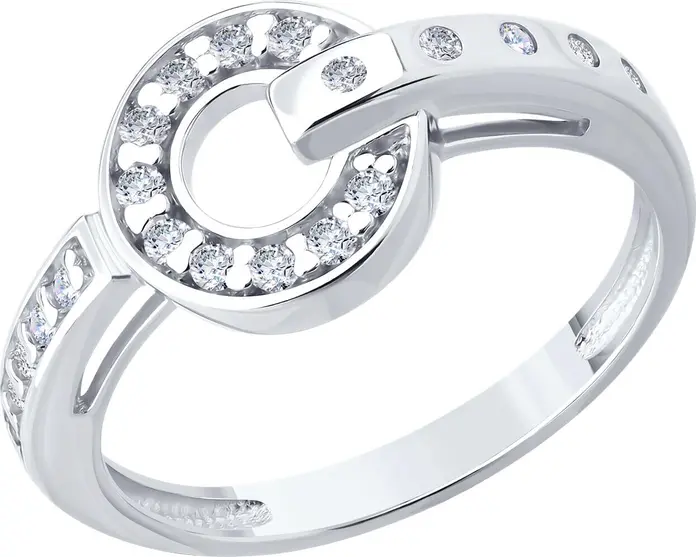 Inel Diamant 94-110-02241-1 pentru femei, mărime 17.5, Argint 925 placat cu rodiu, 20 zirconii cubice rotunde incolore 0.33 ct, lățime bandă 2 mm, greutate 2.43 g