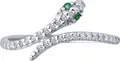 Inel femei Diamant 94-110-02312-1, formă de șarpe, mărime 16.5, argint 925 placat cu rodiu, cu zirconiu cubic verde rotund, lățime 1mm