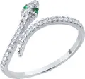 Inel femei Diamant 94-110-02312-1, formă de șarpe, mărime 18, argint 925 placat cu rodiu, cu zirconiu cubic verde rotund, lățime 1mm