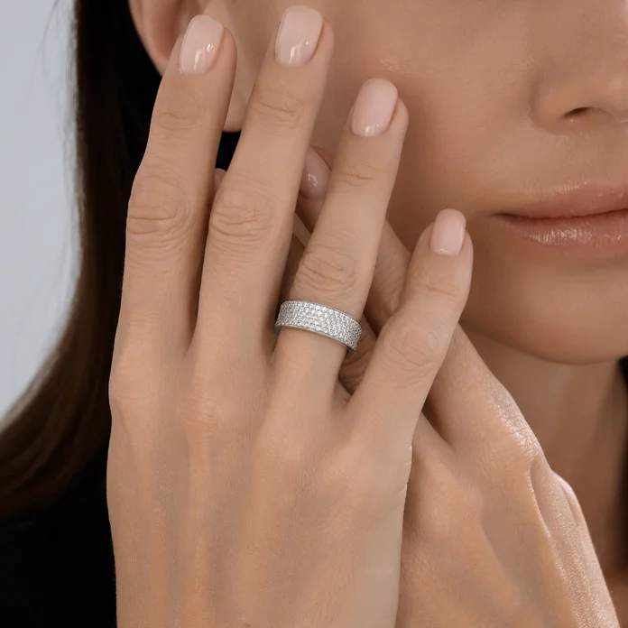 SOKOLOV 94014465 Women's Ring, Size 17.5, 925 Sterling Silver Rhodium-plated with Colorless Round Cubic Zirconia, 3.053 ct, 7mm Width, 3.55g