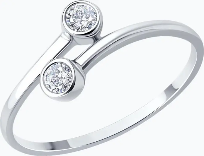 Женское кольцо Diamant 94-110-00137-1, серебро 925 пробы с родиевым покрытием, 2 круглых бесцветных фианита 2.5 мм, общий вес 0.245 ct, открытый дизайн Ring Size: 16