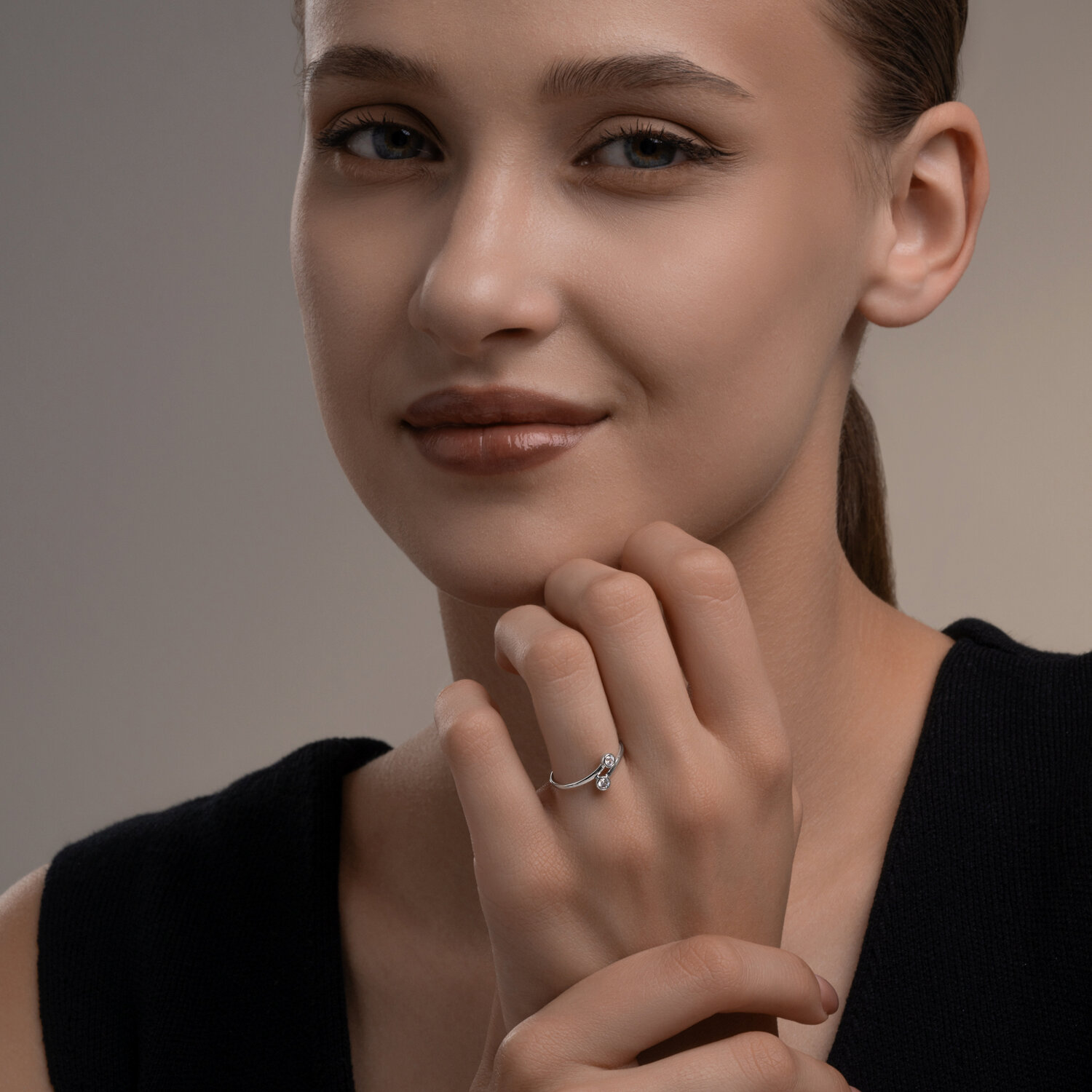 Diamant 94-110-00137-1 Women's Open-Style Ring, 925 Sterling Silver Rhodium-plated, 2 Round Colorless Cubic Zirconia 2.5mm, 0.245 ct Total Weight Ring Size: 16.5