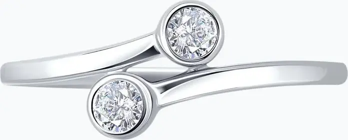 Женское кольцо Diamant 94-110-00137-1, серебро 925 пробы с родиевым покрытием, 2 круглых бесцветных фианита 2.5 мм, общий вес 0.245 ct, открытый дизайн Ring Size: 18