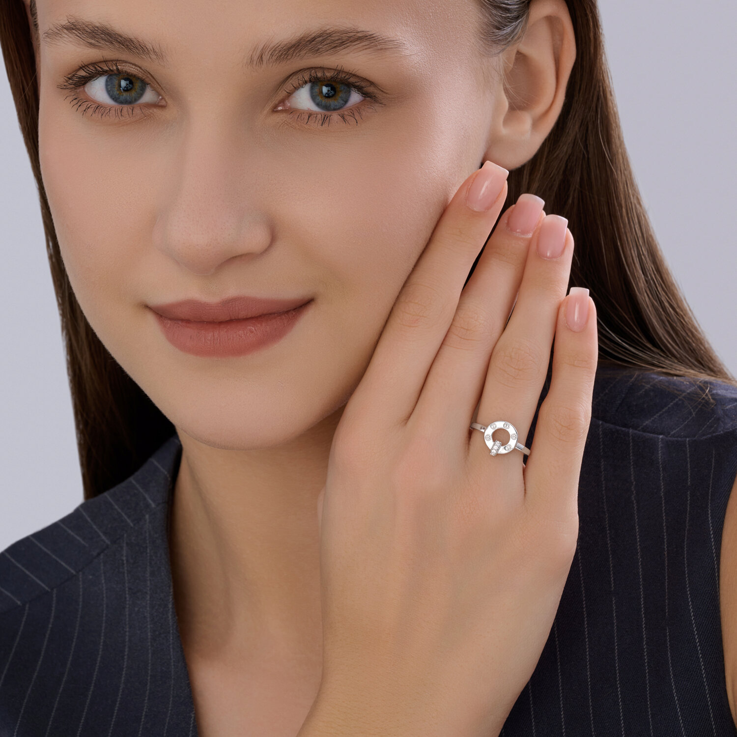 SOKOLOV 94014598 Women's Ring SKLV Collection, 925 Sterling Silver Rhodium-Plated, Round Colorless Cubic Zirconia, 0.066 ct, 2.13 g, Size 16.5